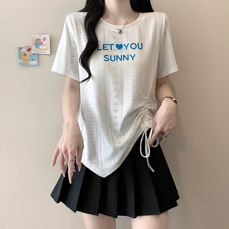 2026-summer-plus-size-womens-korean-style-print-letter-cutout-irregular-short-sleeve-t-shirt_1