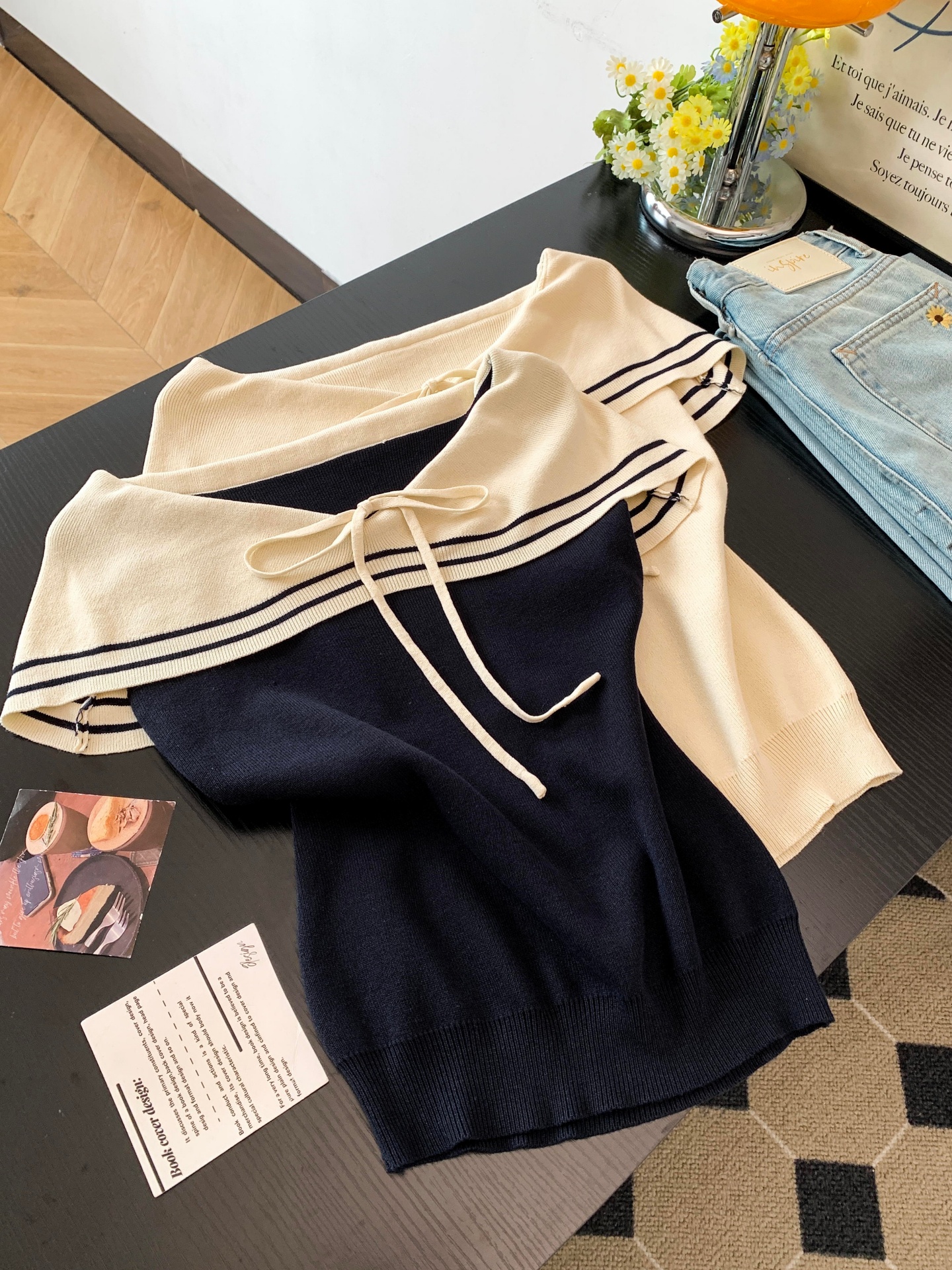 Elegant One-Shoulder Color-Block Knit Top Slim Fit Cropped Women's Sweater
