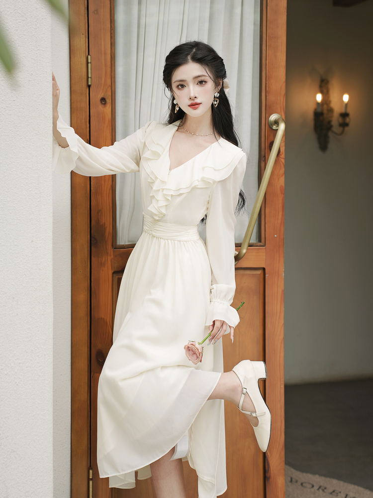 French Style V-Neck Cinched Waist Pleated Long Dress - Style 3fa6ba - Image 3