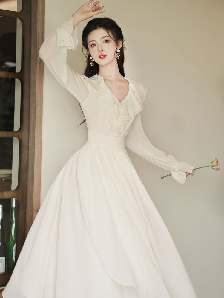 French Style V-Neck Cinched Waist Pleated Long Dress - Style 3fa6ba - Image 4