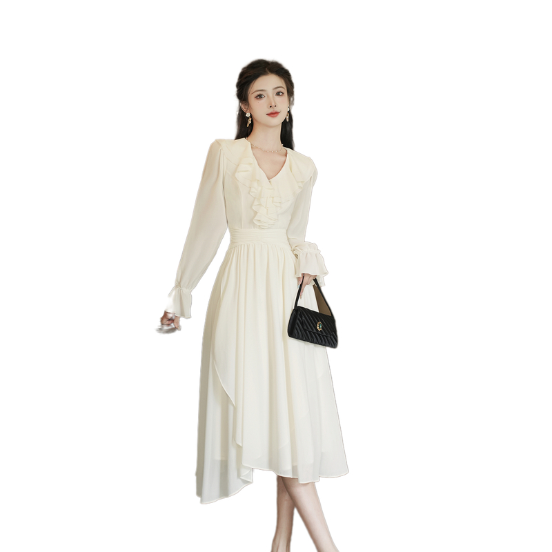 French Style V-Neck Cinched Waist Pleated Long Dress - Style 3fa6ba - Image 5