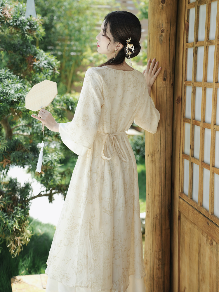 New Chinese Style Retro Qipao Dress Spring Mid-Length V-Neck Nine-Sleeve - Image 4