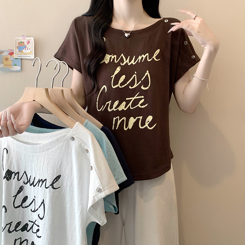 Plus Size Women's Summer 2026 Letter Print Ruffle Sleeve Short Sleeve T-Shirt