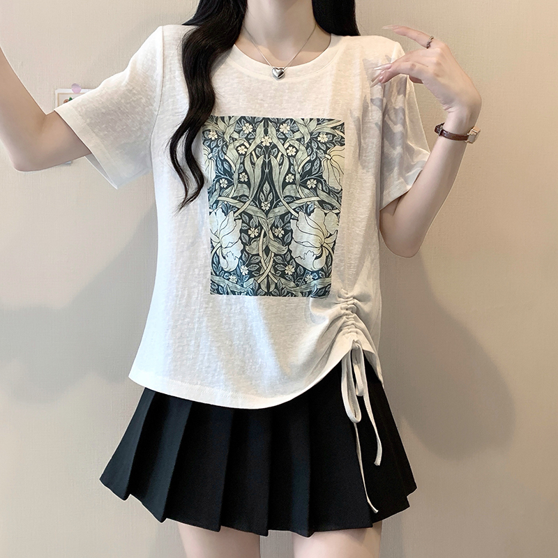 Plus Size Women's Summer 2026 Printed Drawstring Short Sleeve T-Shirt - Image 5