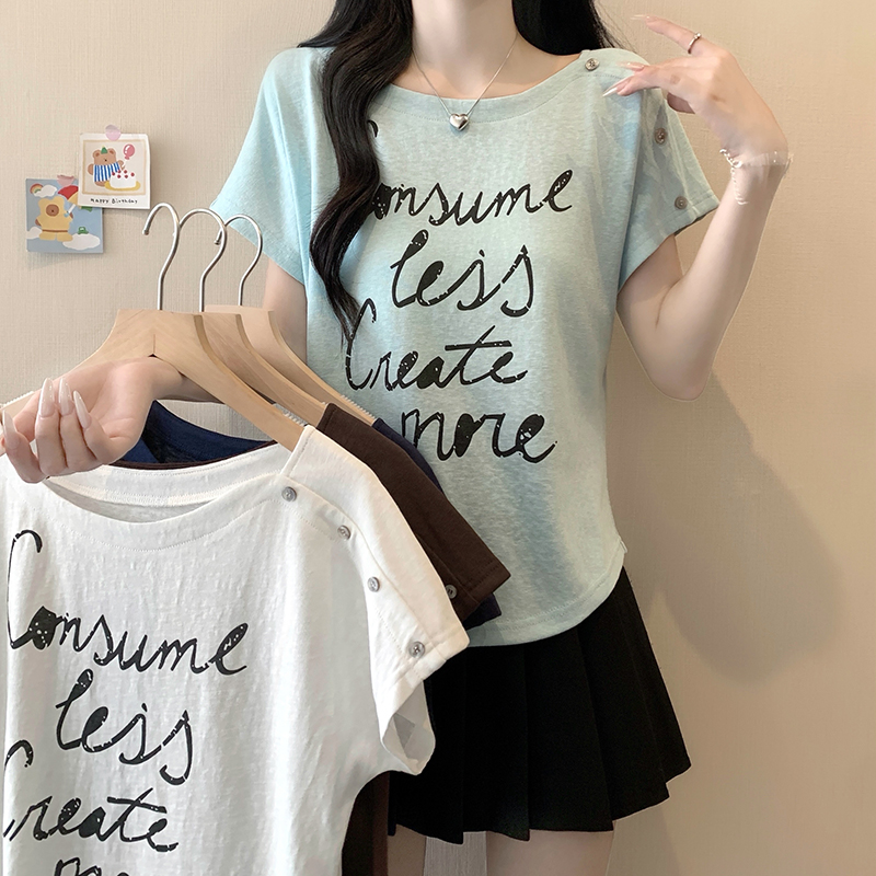Plus Size Women's Summer T-Shirt with Letter Print and Flutter Sleeves