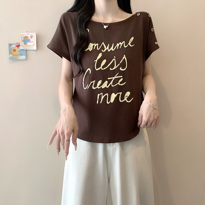 Plus Size Women's Summer T-Shirt with Letter Print and Flutter Sleeves - Image 3