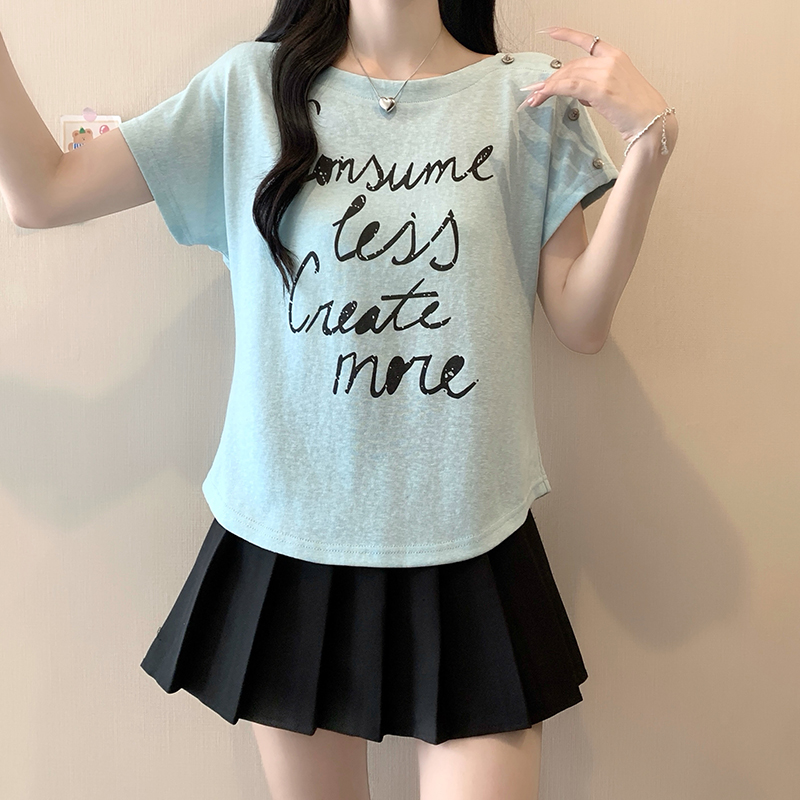 Plus Size Women's Summer T-Shirt with Letter Print and Flutter Sleeves - Image 5