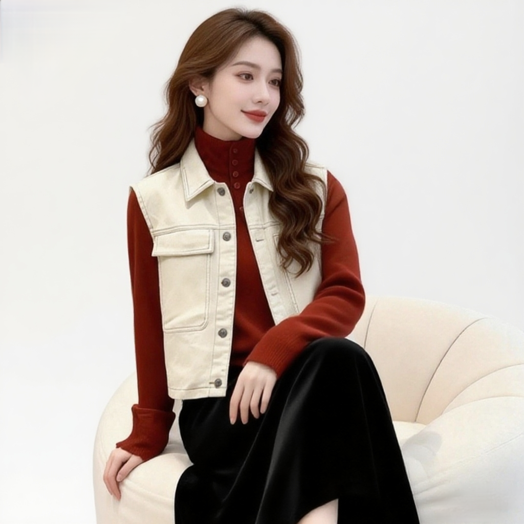 Women's Loose Denim Utility Vest Spring 2026 Button Front Sleeveless Top - Image 5
