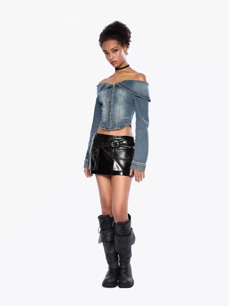 Women's Sexy Off-Shoulder Blue Denim Short Jacket Spring 2026 - Image 4