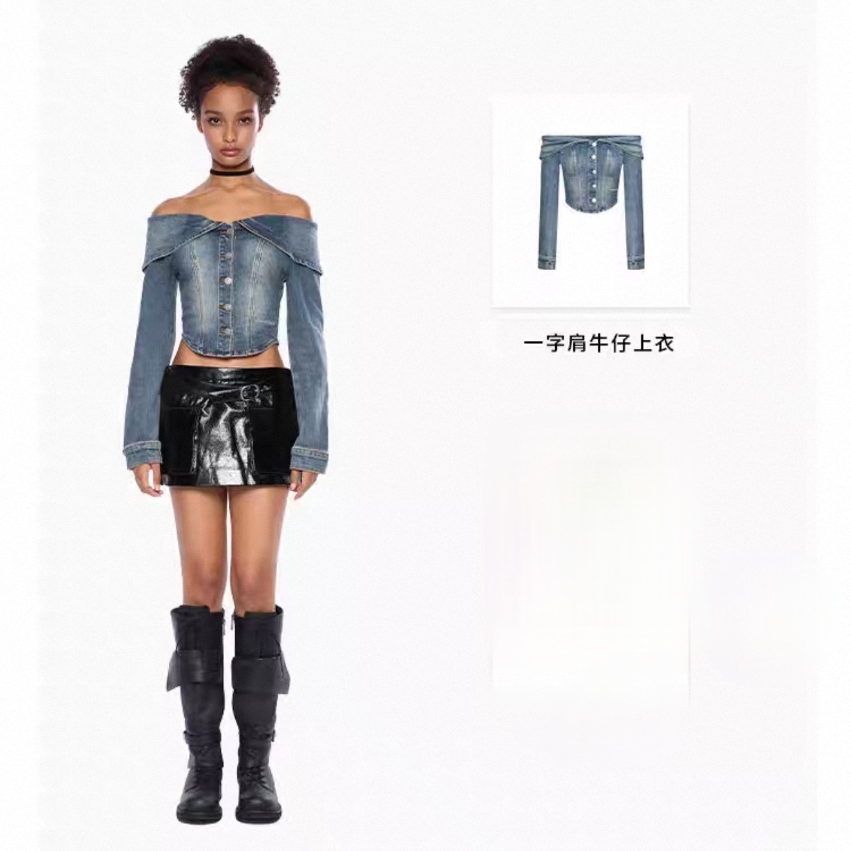 Women's Sexy Off-Shoulder Blue Denim Short Jacket Spring 2026 - Image 5