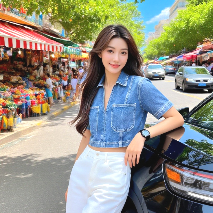 Women's Short Denim Top with Lapel Collar and Side Zipper - Image 3